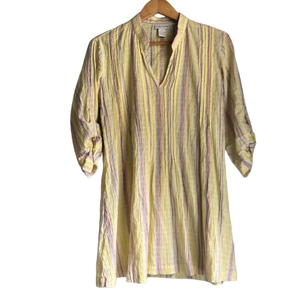 Soft Surroundings | Yellow Gauzy Striped Cotton Summer Beach Tunic size S - Picture 1 of 6
